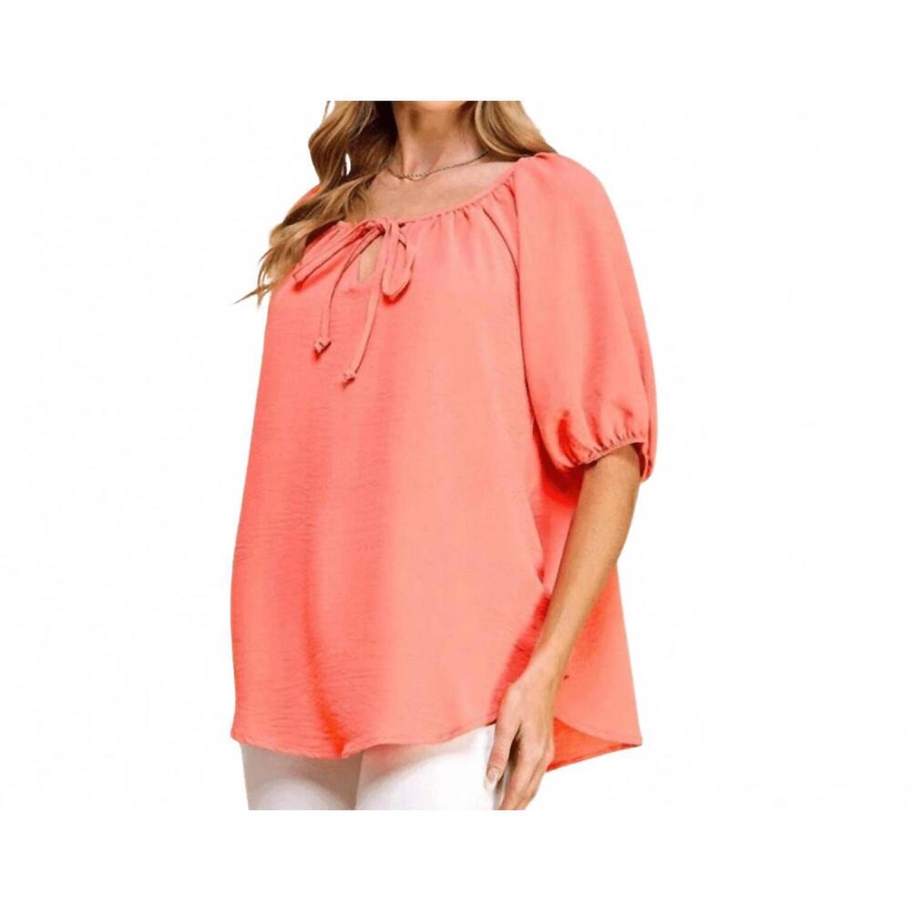 NEW SHOPIN LA puff sleeve woven top in peach